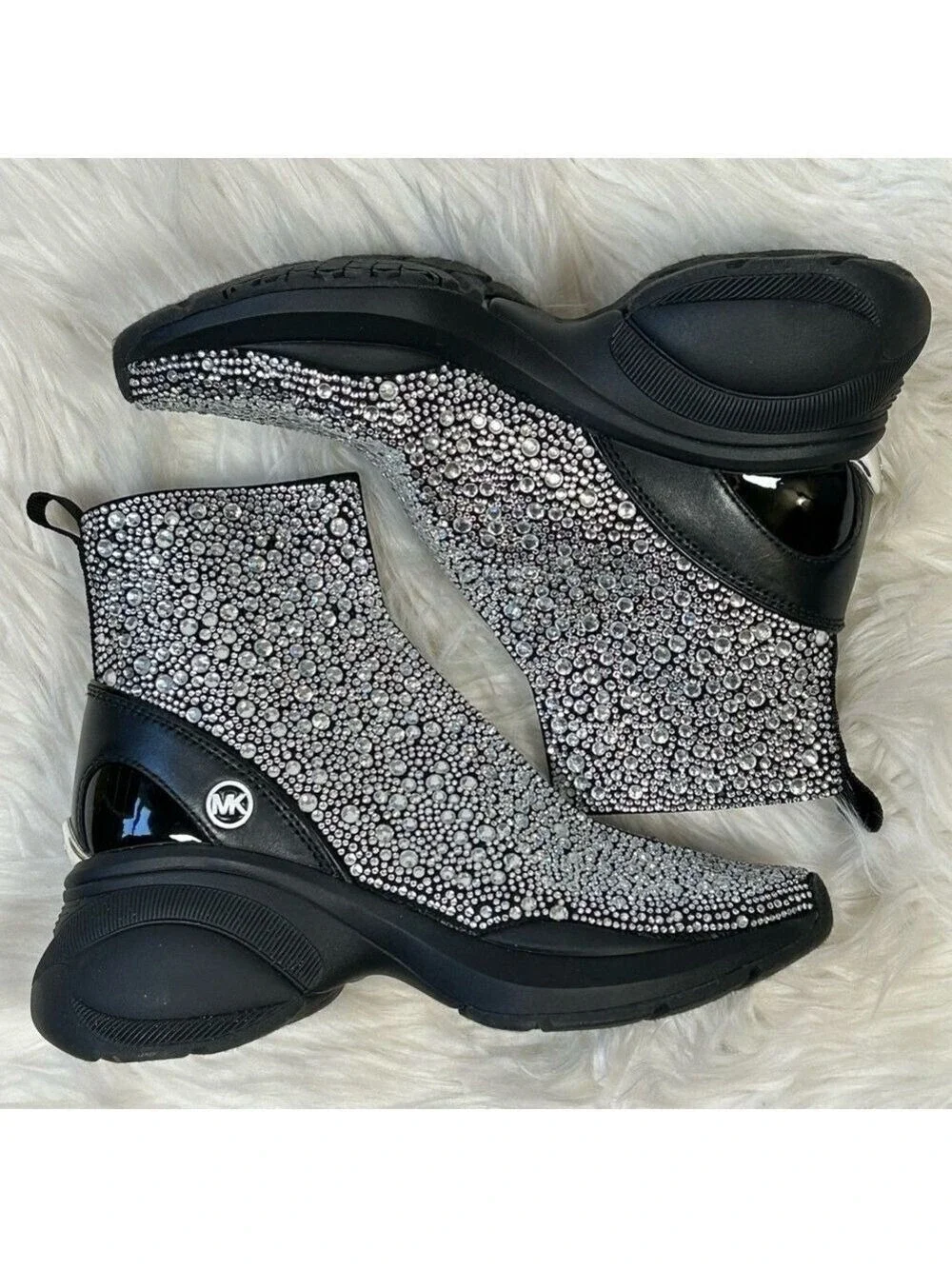 Michael Kors Black Silver Knit Booties Size 6